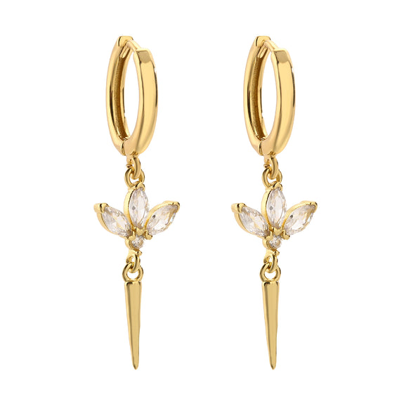 Jewelry Copper Plated 18K Gold Micropaved Colored Diamond Marquise Long Conical Tassel Earrings With Geometric Pattern And Zircon Treatment