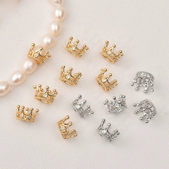 Jewelry Copper Plated 14K Gold Zircon Hollow Crown Bead Pendant Electroplated Diy Bracelet Necklace Ear Accessories Material