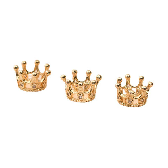 Jewelry Copper Plated 14K Gold Zircon Hollow Crown Bead Pendant Electroplated Diy Bracelet Necklace Ear Accessories Material