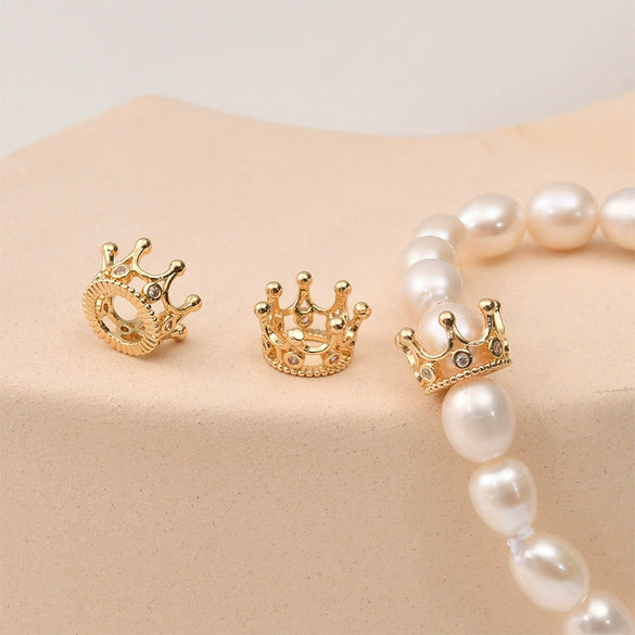 Jewelry Copper Plated 14K Gold Zircon Hollow Crown Bead Pendant Electroplated Diy Bracelet Necklace Ear Accessories Material