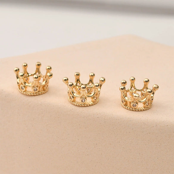 Jewelry Copper Plated 14K Gold Zircon Hollow Crown Bead Pendant Electroplated Diy Bracelet Necklace Ear Accessories Material