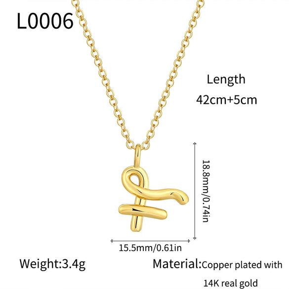 Jewelry Copper Plated With Real Gold Letters Numbers Text Irregular Style Necklace For Women