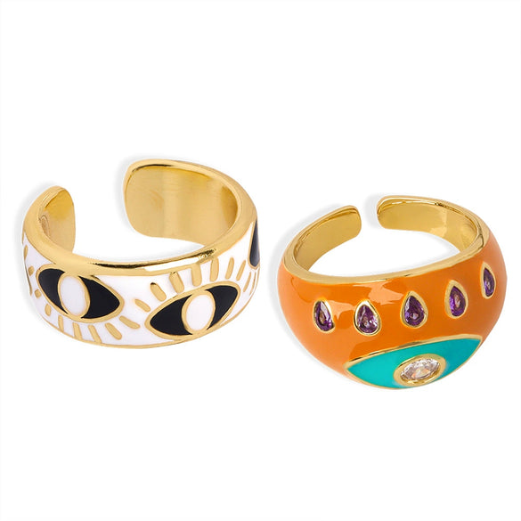Jewelry Copper Retro Geometric Dripping Oil Open Ring