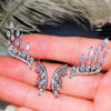 Jewelry Copper Ring Earrings With Feather And Plant Flowers Pattern And Zircon Design For Women