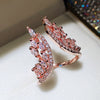 Jewelry Copper Ring Earrings With Feather And Plant Flowers Pattern And Zircon Design For Women