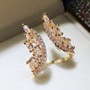 Jewelry Copper Ring Earrings With Feather And Plant Flowers Pattern And Zircon Design For Women