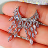 Jewelry Copper Ring Earrings With Feather And Plant Flowers Pattern And Zircon Design For Women
