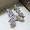 Jewelry Copper Ring Earrings With Feather And Plant Flowers Pattern And Zircon Design For Women