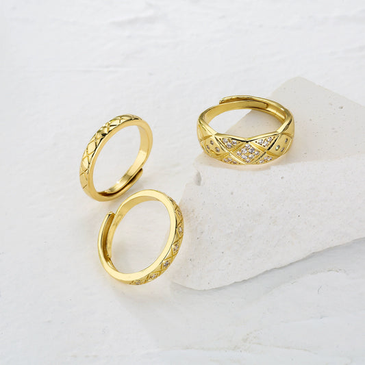 Jewelry Copper Ring Fragrant Style Geometric Pattern Microinlaid Zircon Electroplating For Men And Women Couple Ring