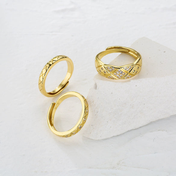Jewelry Copper Ring Fragrant Style Geometric Pattern Microinlaid Zircon Electroplating For Men And Women Couple Ring