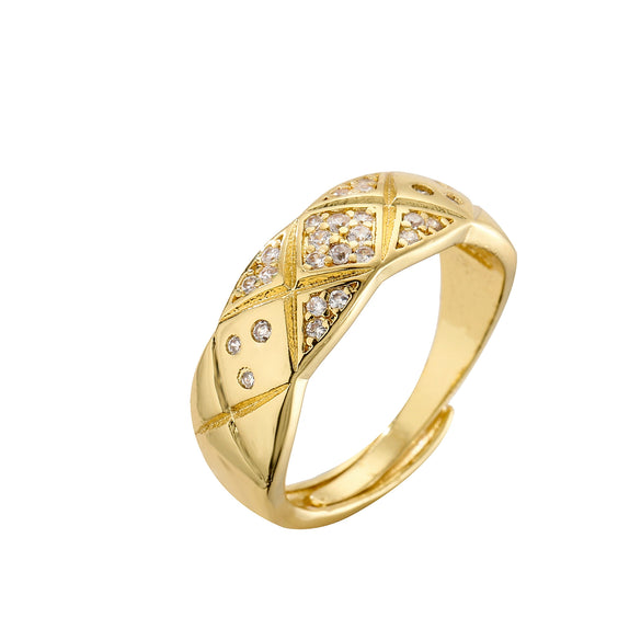 Jewelry Copper Ring Fragrant Style Geometric Pattern Microinlaid Zircon Electroplating For Men And Women Couple Ring