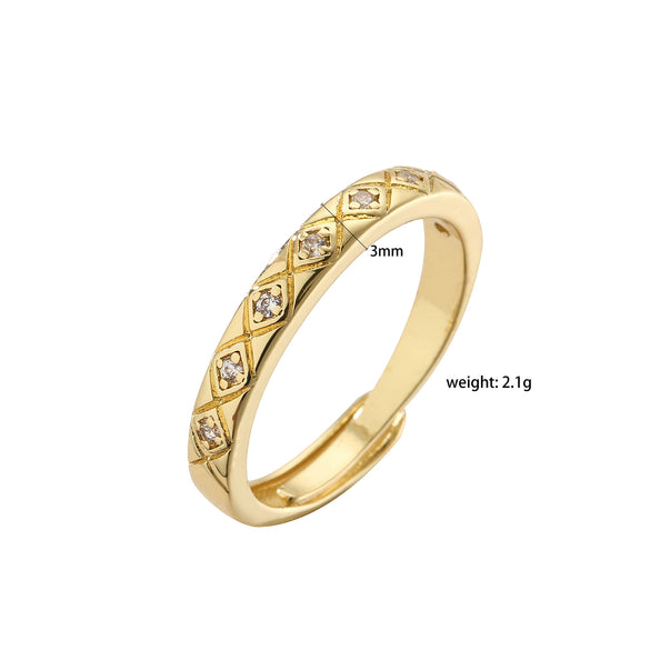 Jewelry Copper Ring Fragrant Style Geometric Pattern Microinlaid Zircon Electroplating For Men And Women Couple Ring