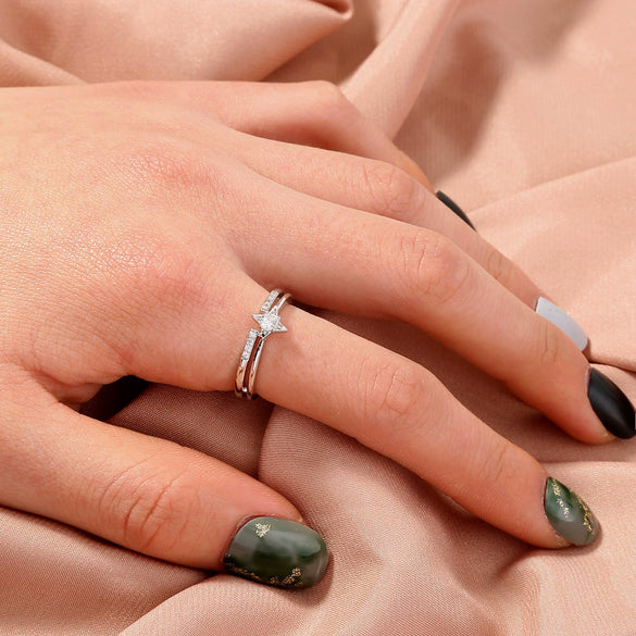 Jewelry Copper Ring With Microinlay White Zircon Geometric Style Electroplating