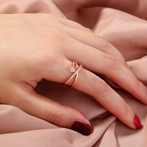 Jewelry Copper Ring With Microinlay White Zircon Geometric Style Electroplating