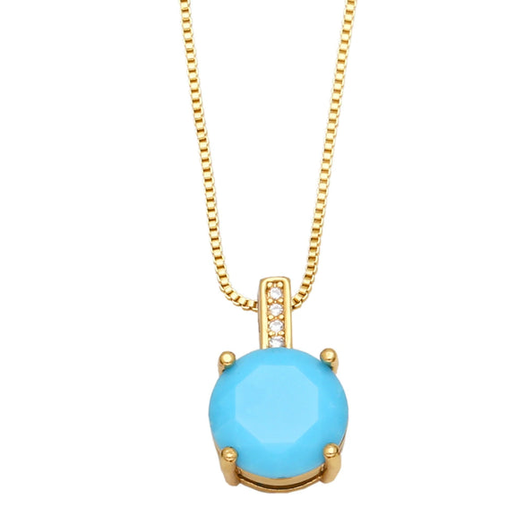 Jewelry Copper Round Zircon Geometric Minimalist Pendant Necklace With Box Chain