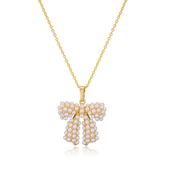 Jewelry Copper Set With Pearl Bow Necklace