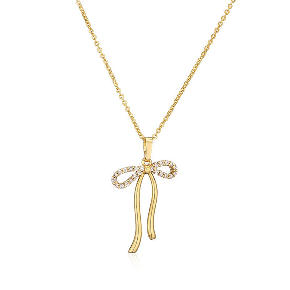 Jewelry Copper Set With Pearl Bow Necklace