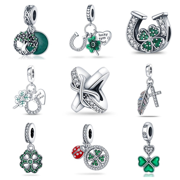 Jewelry Copper Silver Plated Ushaped Horseshoe Fourleaf Clover Ing Tree Dripping Oil Pendant