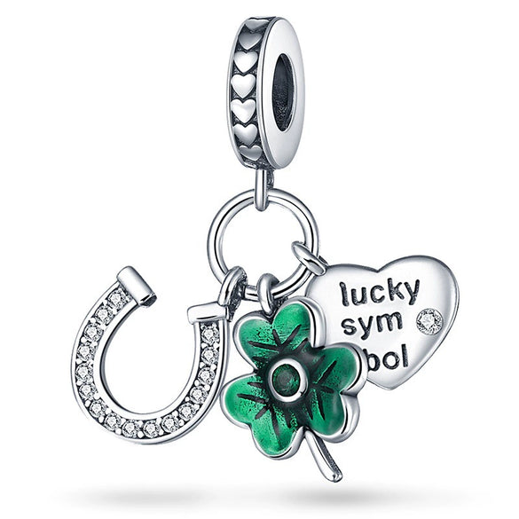 Jewelry Copper Silver Plated Ushaped Horseshoe Fourleaf Clover Ing Tree Dripping Oil Pendant