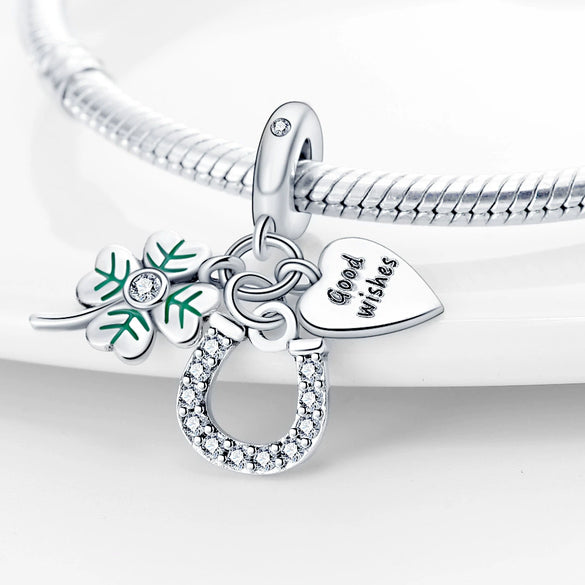Jewelry Copper Silver Plated Ushaped Horseshoe Fourleaf Clover Ing Tree Dripping Oil Pendant