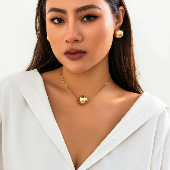 Jewelry Copper Snake Bone Chain Geometric Bead Necklace Women's Punk Style Electroplated