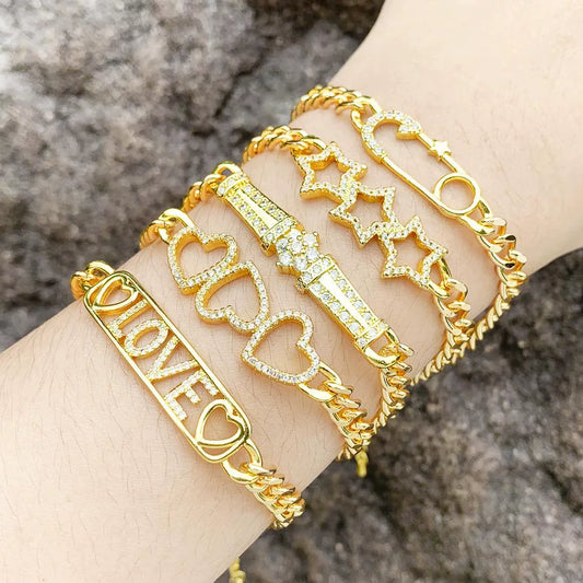 Jewelry Copper Star Heart Bracelet With Zircon For Women Cold Style Simple