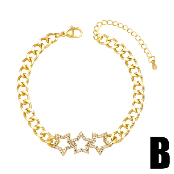 Jewelry Copper Star Heart Bracelet With Zircon For Women Cold Style Simple