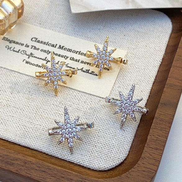 Jewelry Copper Star Shaped Headphone Clip Earrings With Zirconia Fashion Minimalist Design
