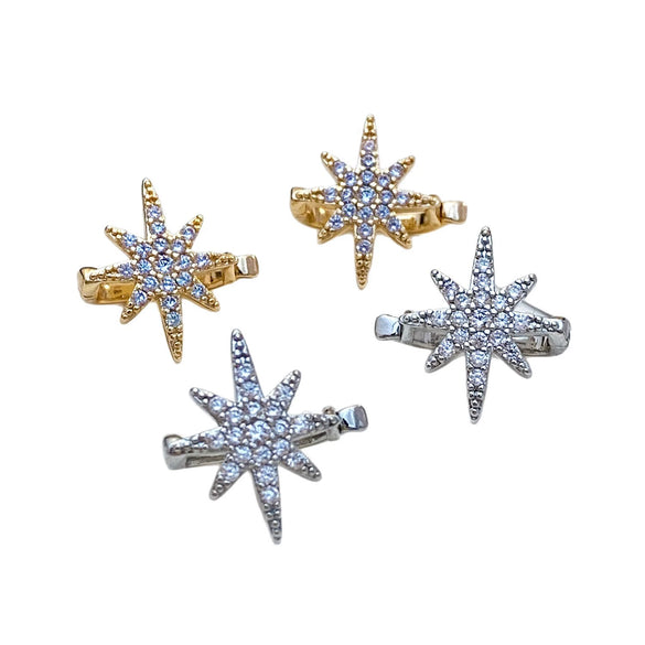 Jewelry Copper Star Shaped Headphone Clip Earrings With Zirconia Fashion Minimalist Design