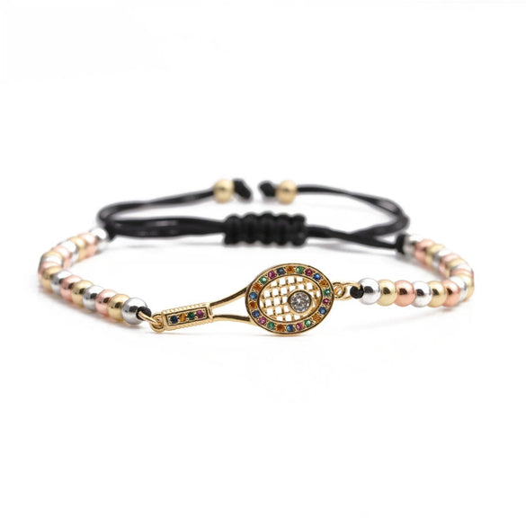 Jewelry Copper Tennis Racket Microinlaid Zircon Handmade Adjustable Bracelet Unisex