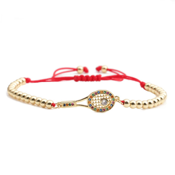 Jewelry Copper Tennis Racket Microinlaid Zircon Handmade Adjustable Bracelet Unisex