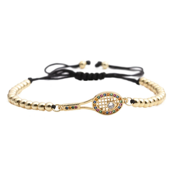 Jewelry Copper Tennis Racket Microinlaid Zircon Handmade Adjustable Bracelet Unisex