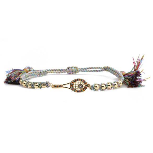 Jewelry Copper Tennis Racket Microinlaid Zircon Handmade Adjustable Bracelet Unisex