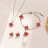 Jewelry Copper Titanium Steel Fourleaf Clover Plants And Flowers Electroplating Women's Fourpiece Set