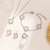 Jewelry Copper Titanium Steel Fourleaf Clover Plants And Flowers Electroplating Women's Fourpiece Set