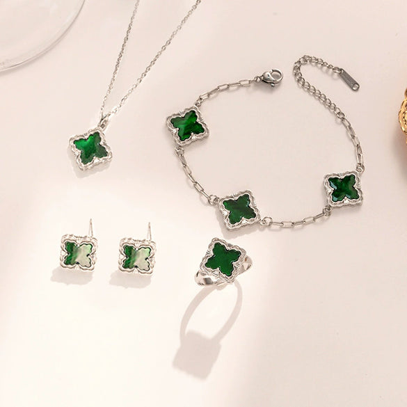Jewelry Copper Titanium Steel Fourleaf Clover Plants And Flowers Electroplating Women's Fourpiece Set