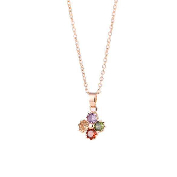 Jewelry Copper Zircon Four Leaf Clover O Chain Necklace For Women