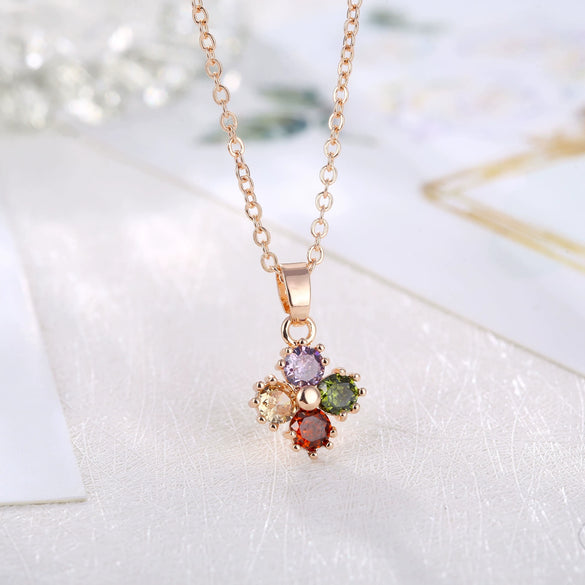Jewelry Copper Zircon Four Leaf Clover O Chain Necklace For Women