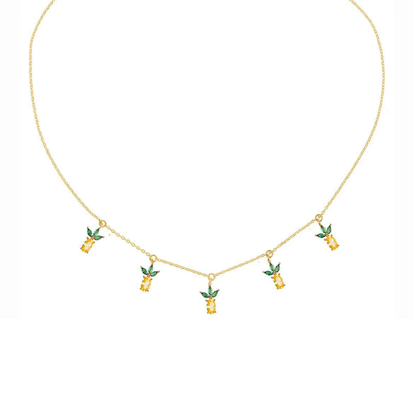 Jewelry Copper Zircon Fruit Pattern Cross Chain Necklace For Women Set With Precious Stones