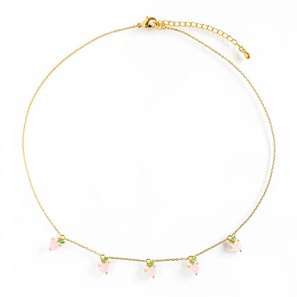 Jewelry Copper Zircon Fruit Pattern Cross Chain Necklace For Women Set With Precious Stones