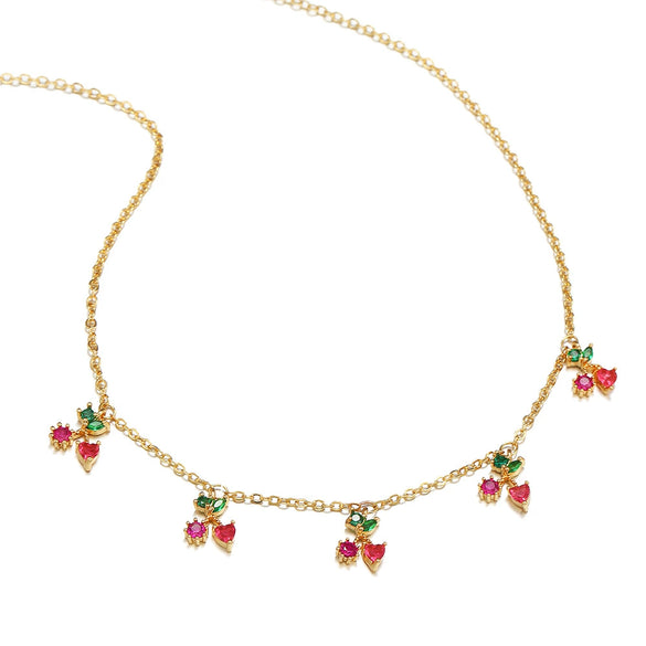 Jewelry Copper Zircon Fruit Pattern Cross Chain Necklace For Women Set With Precious Stones
