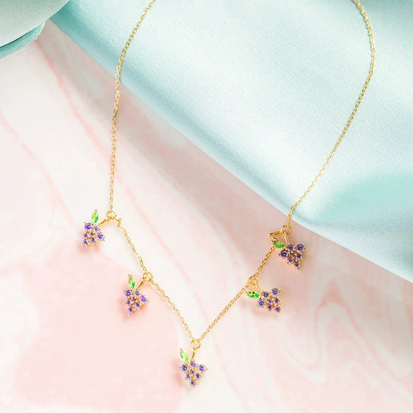 Jewelry Copper Zircon Fruit Pattern Cross Chain Necklace For Women Set With Precious Stones
