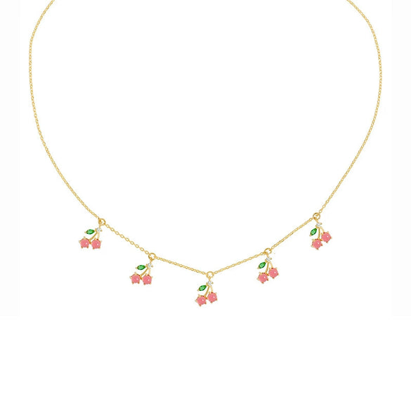 Jewelry Copper Zircon Fruit Pattern Cross Chain Necklace For Women Set With Precious Stones