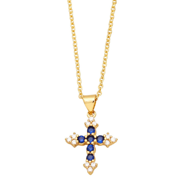Jewelry Copper Zircon Geometric Cross Pendant Necklace Women Ochain