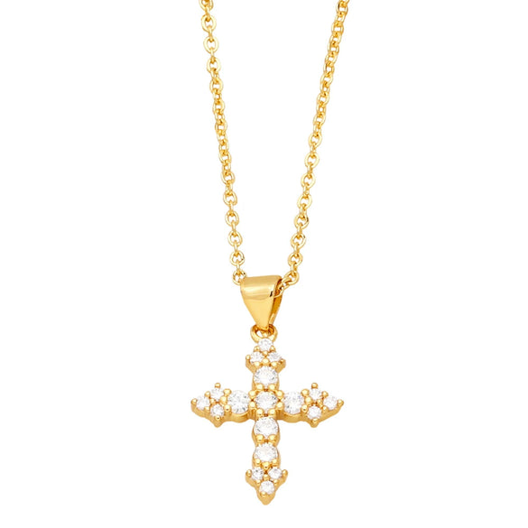 Jewelry Copper Zircon Geometric Cross Pendant Necklace Women Ochain