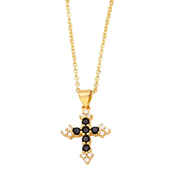Jewelry Copper Zircon Geometric Cross Pendant Necklace Women Ochain