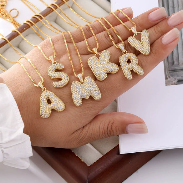 Jewelry Copper Zircon Goldplated Letter Clavicle Chain Pendant With Ochain And Electroplating Treatment