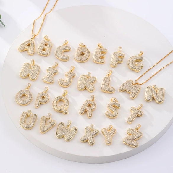 Jewelry Copper Zircon Goldplated Letter Clavicle Chain Pendant With Ochain And Electroplating Treatment