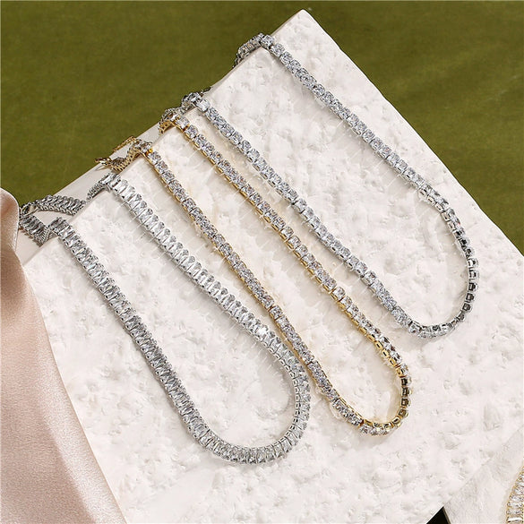 Jewelry Copper Zircon Microinlaid Geometric Light Luxury Necklace Box Chain