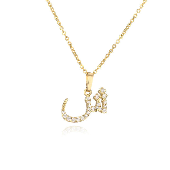 Jewelry Copper Zirconia Arabic Letter Pendant Necklace Personality Hip Hop O Chain